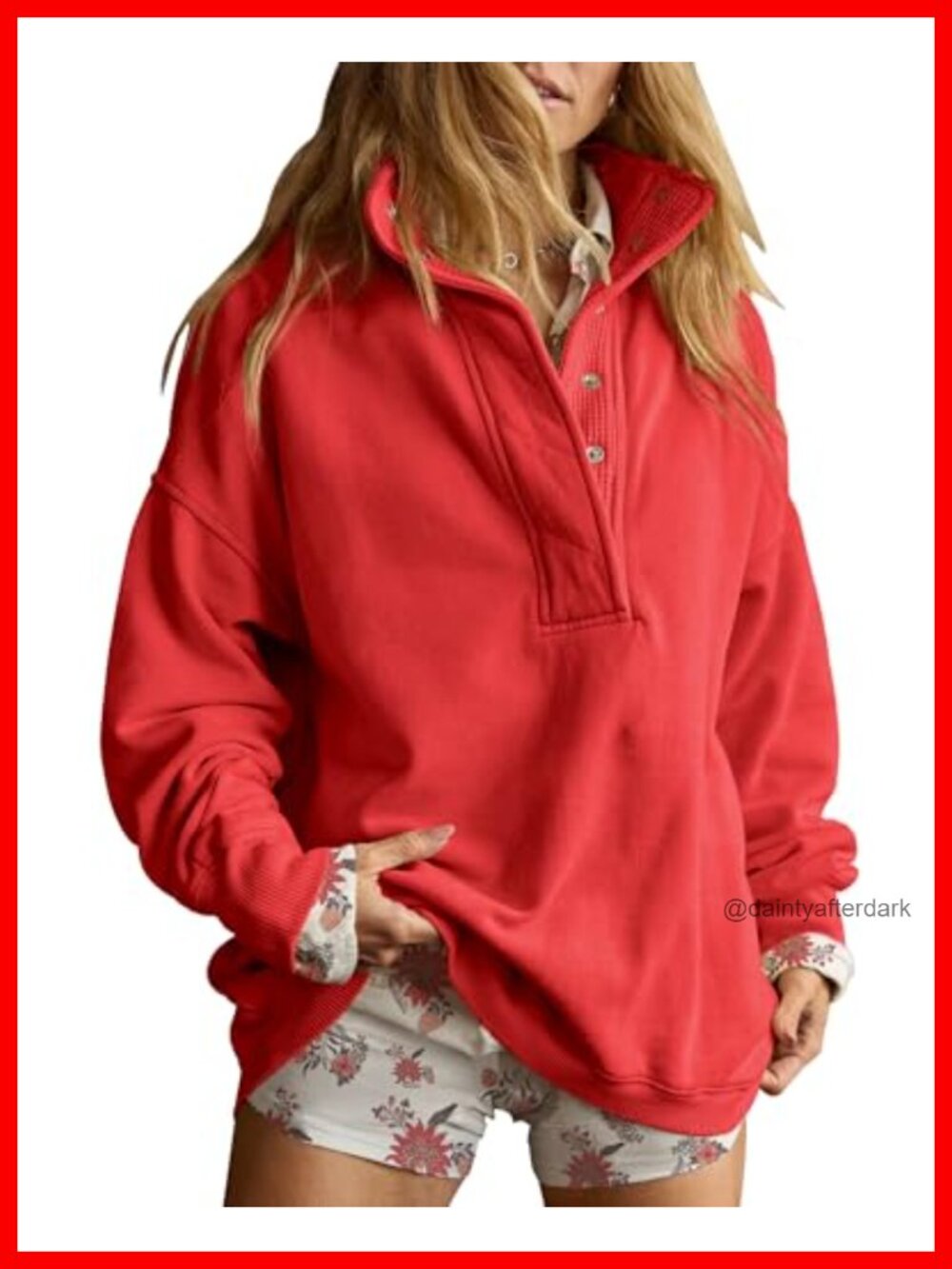 Oversized Henley Neck Pullover Sweatshirt Women Cotton Blend Long Sleeve